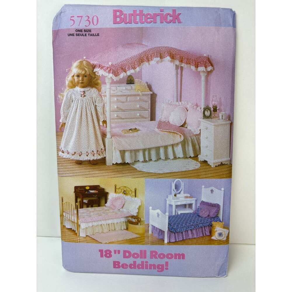 Butterick 5730 Size 18" Doll Bedding Pattern Uncut Adorable Designs 1998